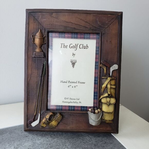 DEZINE THE GOLF CLUB GOLF THEMED PICTURE FRAME HAND PAINTED NEW - Picture 1 of 5